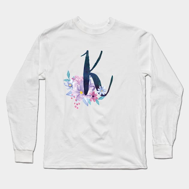 Floral Monogram K Pretty Lilac Bouquet Long Sleeve T-Shirt by floralmonogram